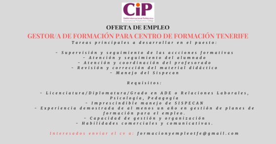 Se-requiere-GESTOR-DE-FORMACIÓN-PARA-CENTRO-EN-LA-ISLA-DE-TENERIFEJornada-completa